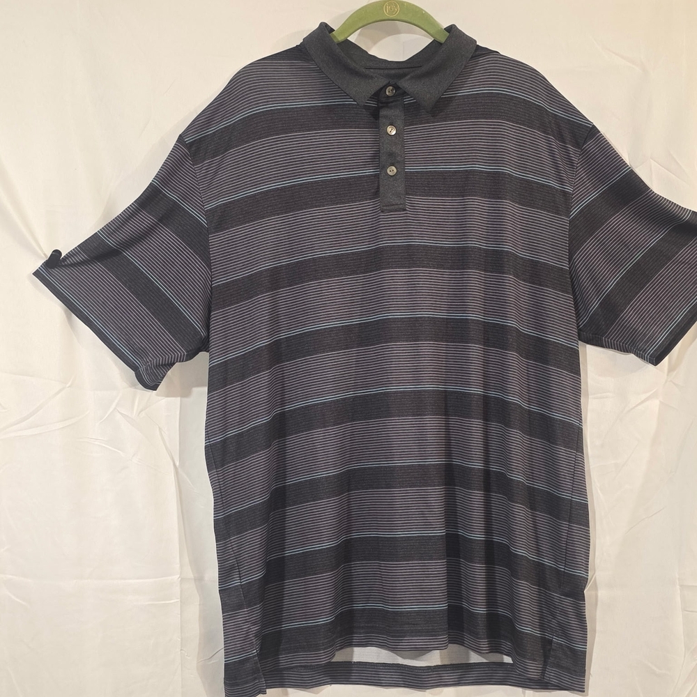Hogan Men's Polo Shirt - Charcoal and Light Gray Stripes